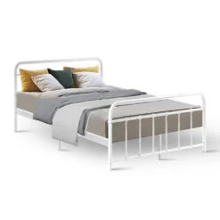 Leo Metal Double Bed Frame White -Home Luxe Store MBED C LEO D WH 21622 00