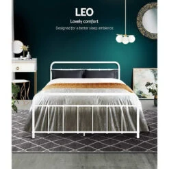 Leo Metal Double Bed Frame White -Home Luxe Store MBED C LEO D WH 21622 02
