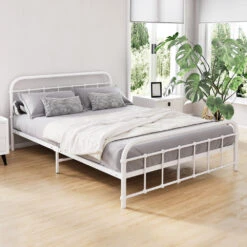 Leo Metal Double Bed Frame White