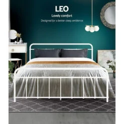 Leo Metal Queen Bed Frame White -Home Luxe Store MBED C LEO Q WH 21636 02
