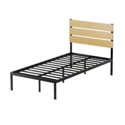 Paula King Single Metal Bed Frame Black With Wooden Headboard -Home Luxe Store MBED C PAULA KS BK AB 91795 00