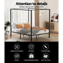 Metal Four Poster Double Size Bed Frame Black -Home Luxe Store MBED C POCHY D BK AB 79994 03