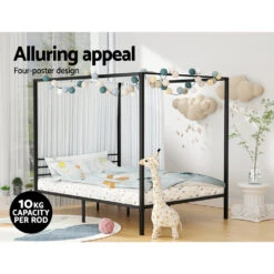 Metal Four Poster Double Size Bed Frame Black -Home Luxe Store MBED C POCHY D BK AB 79994 05
