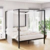 Metal Four Poster Queen Size Bed Frame Black