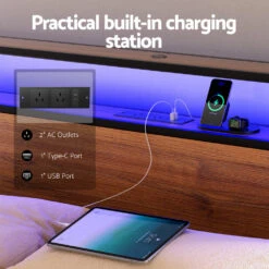 Sky Queen LED Bed Frame With Storage Drawers & Charging Ports – Black & Brown -Home Luxe Store MBED C SKY Q BK ABC 202506101048 03