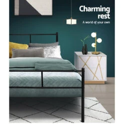Wategos Metal Queen Bed Frame Black -Home Luxe Store MBED C SOL Q BK 21633 05