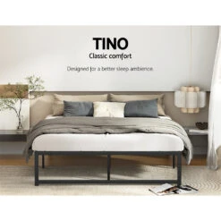 Tino Metal Double Bed Base Black (Metal Slats) -Home Luxe Store MBED C TINO D BK 79965 03