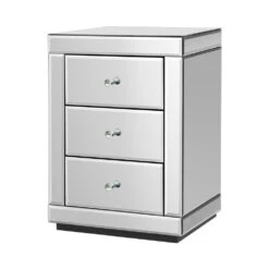 Mirrored Bedside Table Drawers Furniture Mirror Glass Presia Silver 15 Mirrored Bedside Table Drawers Furniture Mirror Glass Presia Silver -Home Luxe Store MF BT 7181 SR 16813 00