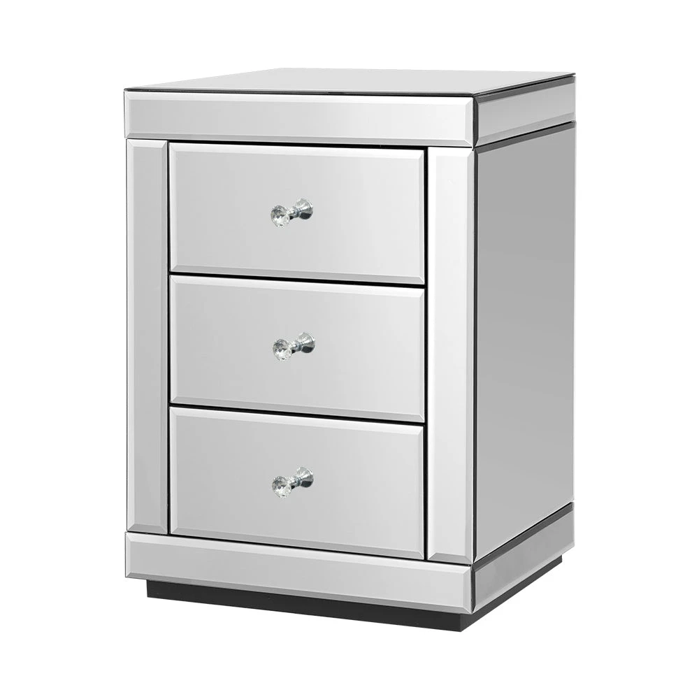 Mirrored Bedside Table Drawers Furniture Mirror Glass Presia Silver 8 Mirrored Bedside Table Drawers Furniture Mirror Glass Presia Silver - Image 8