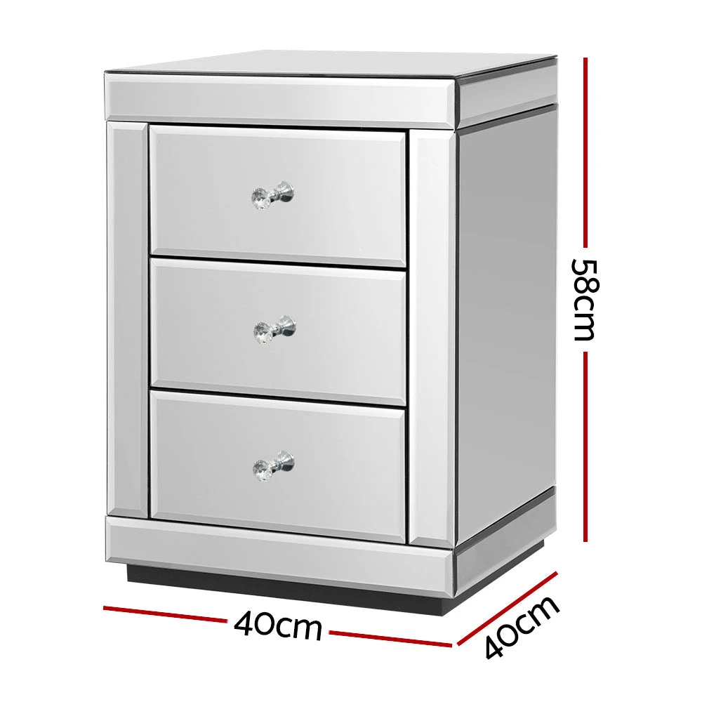 Mirrored Bedside Table Drawers Furniture Mirror Glass Presia Silver 2 Mirrored Bedside Table Drawers Furniture Mirror Glass Presia Silver - Image 2