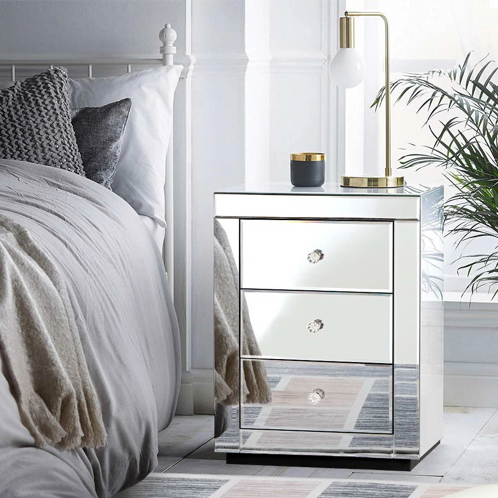 Mirrored Bedside Table Drawers Furniture Mirror Glass Presia Silver 7 Mirrored Bedside Table Drawers Furniture Mirror Glass Presia Silver - Image 7