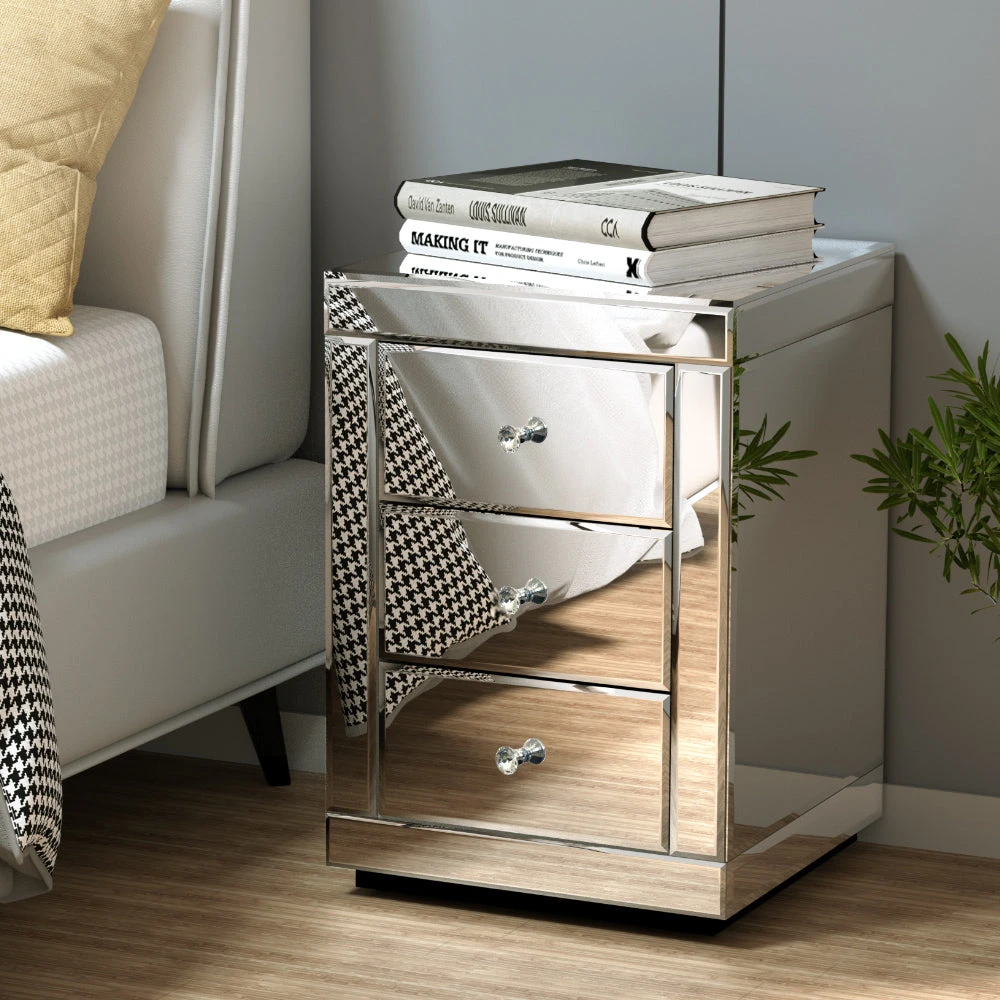 Mirrored Bedside Table Drawers Furniture Mirror Glass Presia Silver 1 Mirrored Bedside Table Drawers Furniture Mirror Glass Presia Silver