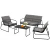 4-Piece Outdoor Lounge Set – Black Steel Frame With Glass Table