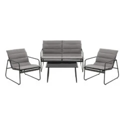 4-Piece Outdoor Lounge Set – Black Steel Frame With Glass Table -Home Luxe Store ODF 4PC SOFA TXL J CSN BK 202506191530 02