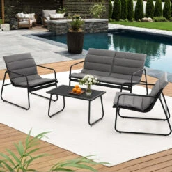 4-Piece Outdoor Lounge Set – Black Steel Frame With Glass Table -Home Luxe Store ODF 4PC SOFA TXL J CSN BK 202506191530 06