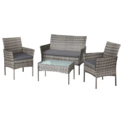 4 Seater Outdoor Sofa Set Wicker Setting Table Chair Furniture Grey -Home Luxe Store ODF B PATIO 17007 GR AB 160046 00