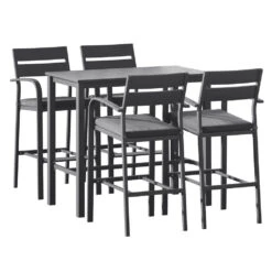 5 Piece Aluminium Outdoor Bar Set - Dark Grey 9 5 Piece Aluminium Outdoor Bar Set - Dark Grey -Home Luxe Store ODF BARSET BK 5SET AB 191859 02