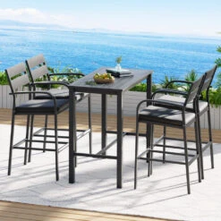 5 Piece Aluminium Outdoor Bar Set - Dark Grey 13 5 Piece Aluminium Outdoor Bar Set - Dark Grey -Home Luxe Store ODF BARSET BK 5SET AB 191859 05