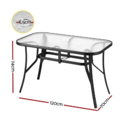 120cm Outdoor Dining Table With Glass Top And Parasol Hole – Black -Home Luxe Store ODF DINTB 120 202506191527 01