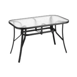 120cm Outdoor Dining Table With Glass Top And Parasol Hole – Black -Home Luxe Store ODF DINTB 120 202506191527 02