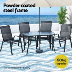 120cm Outdoor Dining Table With Glass Top And Parasol Hole – Black -Home Luxe Store ODF DINTB 120 202506191527 03