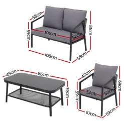 4-Piece Outdoor Sofa Set With Table - Black With Grey Cushions -Home Luxe Store ODF SOFA 4PCS MEL ROPE BK 211333 01