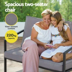 4-Piece Outdoor Sofa Set With Table - Black With Grey Cushions -Home Luxe Store ODF SOFA 4PCS MEL ROPE BK 211333 03