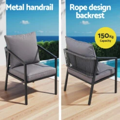 4-Piece Outdoor Sofa Set With Table - Black With Grey Cushions -Home Luxe Store ODF SOFA 4PCS MEL ROPE BK 211333 04