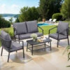 4-Piece Outdoor Sofa Set With Table - Black With Grey Cushions