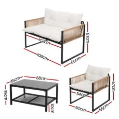4-Piece Rattan Style Outdoor Sofa Set With Table - Black Frame & White Cushions -Home Luxe Store ODF SOFA 4PCS ROPERAT BK 209167 01