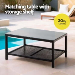 4-Piece Rattan Style Outdoor Sofa Set With Table - Black Frame & White Cushions -Home Luxe Store ODF SOFA 4PCS ROPERAT BK 209167 05