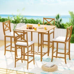 5 Piece Acacia Wood Outdoor Bar Set -Home Luxe Store ODF V BT TK AB 89019 03