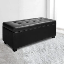 PU Leather Storage Ottoman - Black -Home Luxe Store OTM L2 BK 7595 06