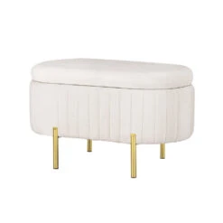 Storage Ottoman Blanket Box 87cm Velvet Oval White -Home Luxe Store OTM OVL 02 VEL WH 185587 00