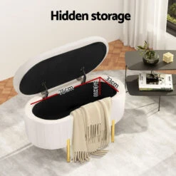 Storage Ottoman Blanket Box 87cm Velvet Oval White -Home Luxe Store OTM OVL 02 VEL WH 185587 05