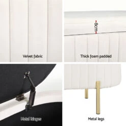 Storage Ottoman Blanket Box 87cm Velvet Oval White -Home Luxe Store OTM OVL 02 VEL WH 185587 06