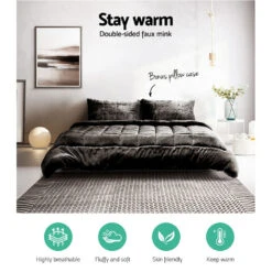 Faux Mink Quilt Fleece Throw Blanket Comforter Charcoal King -Home Luxe Store QUILT FM CHAR K 02