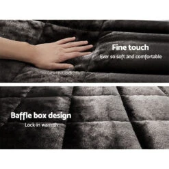 Faux Mink Quilt Fleece Throw Blanket Comforter Charcoal King -Home Luxe Store QUILT FM CHAR K 04