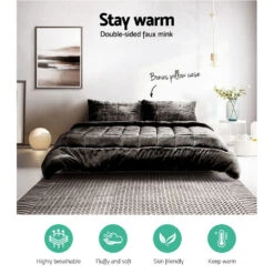 Faux Mink Quilt Comforter Throw Blanket Doona Charcoal Queen -Home Luxe Store QUILT FM CHAR Q 02