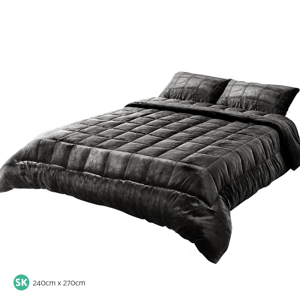 Faux Mink Quilt Comforter Fleece Throw Blanket Doona Charcoal Super King 2 Faux Mink Quilt Comforter Fleece Throw Blanket Doona Charcoal Super King - Image 2