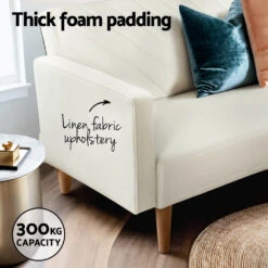 Sofa Bed 195CM Beige Faux Linen -Home Luxe Store SBED E VEL 01 BG AB 202502281308 04