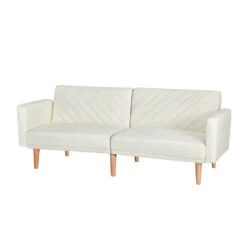 Sofa Bed 195CM Beige Faux Linen