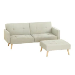 Sofa Bed Ottoman 200CM Beige Faux Linen