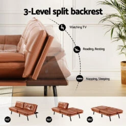 3-Seater Split Back PU Leather Sofa Bed – Brown -Home Luxe Store SBED J 01 LEA BR AB 202506191531 03