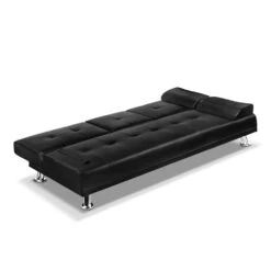 3 Seater PU Leather Sofa Bed - Black -Home Luxe Store SBED R1C BK 202502281308 02