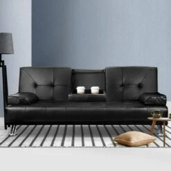 3 Seater PU Leather Sofa Bed - Black -Home Luxe Store SBED R1C BK 202502281308 06