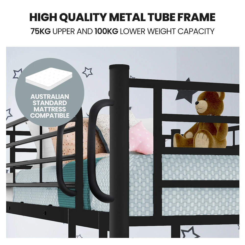 2-in-1 King Single Metal Bunk Bed Frame - Dark Matte Grey 3 2-in-1 King Single Metal Bunk Bed Frame - Dark Matte Grey - Image 3