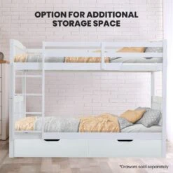 Kids Wooden Convertible Bunk Bed (Can Convert To 2 Singles) - White -Home Luxe Store V219 BEDSBBKS02WA 73762 05