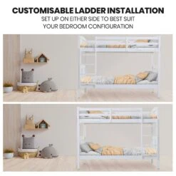 Kids Wooden Convertible Bunk Bed (Can Convert To 2 Singles) - White -Home Luxe Store V219 BEDSBBKS02WA 73762 07