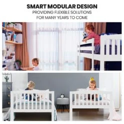 Kids Wooden Convertible Bunk Bed (Can Convert To 2 Singles) - White -Home Luxe Store V219 BEDSBBKS02WA 73762 08